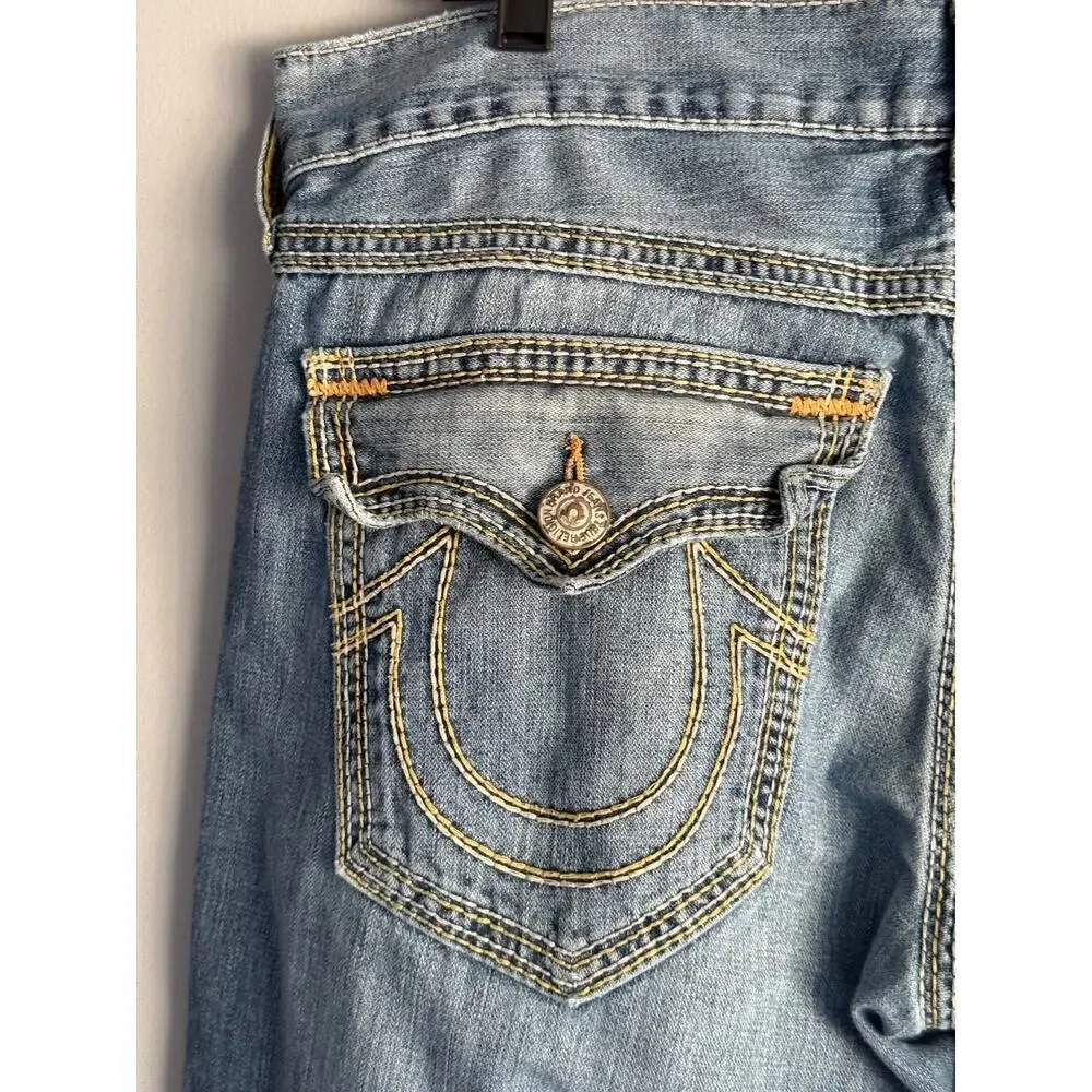 VTG True Religion Ricky Straight Jeans 38 Medium Wash Distressed Y2K Made in USA